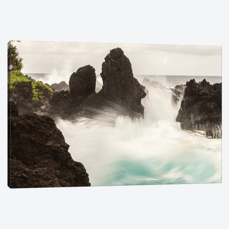 USA, Hawaii, Laupahoehoe Beach Point State Park. Crashing waves on shore rocks. Canvas Print #JYG663} by Jaynes Gallery Canvas Art Print