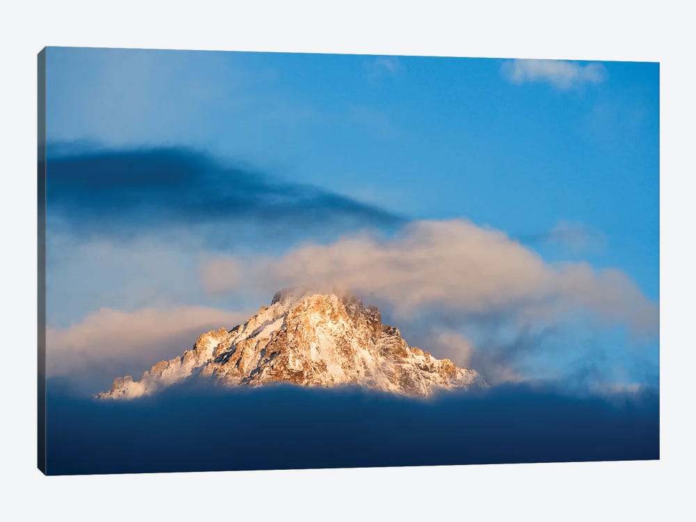 USA, Idaho, Sawtooth Range. Sunlit mountain and clouds. 1-piece Canvas Art Print