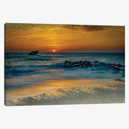 USA, New Jersey, Cape May National Seashore. Sunrise on ocean shore.  Canvas Print #JYG725} by Jaynes Gallery Art Print