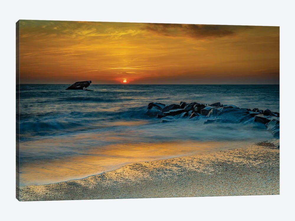 USA, New Jersey, Cape May National Seashore. Sunrise on ocean shore.  by Jaynes Gallery 1-piece Canvas Artwork
