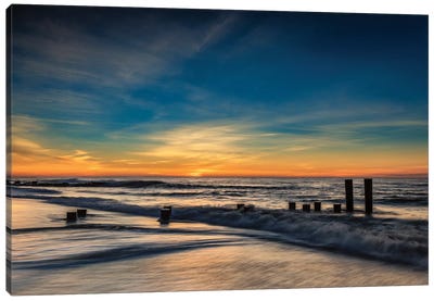 USA, New Jersey, Cape May National Seashore. Sunrise on winter shoreline.  Canvas Art Print - New Jersey Art