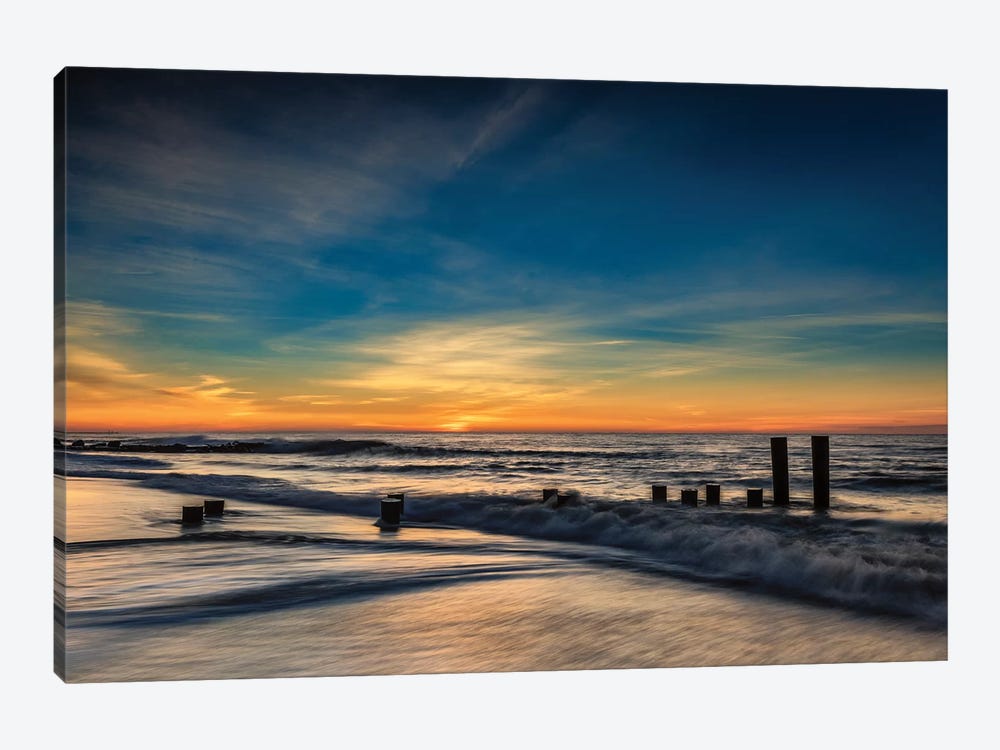 USA, New Jersey, Cape May National Seashore. Sunrise on winter shoreline.  by Jaynes Gallery 1-piece Art Print