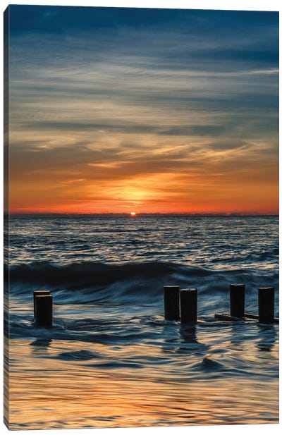 USA, New Jersey, Cape May National Seashore. Sunrise on winter shoreline.  Canvas Art Print - Oregon Art