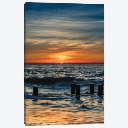USA, New Jersey, Cape May National Seashore. Sunrise on winter shoreline.  Canvas Print #JYG727} by Jaynes Gallery Art Print