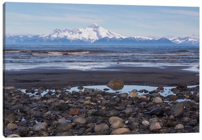 USA, Alaska, Kenai Peninsula. Seascape with Mount Redoubt and beach. Canvas Art Print - Alaska Art