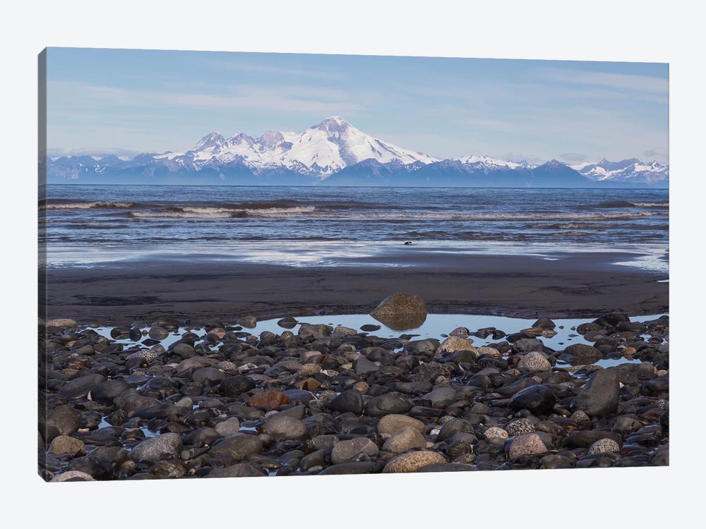 USA, Alaska, Kenai Peninsula. Seascape with Mount Redoubt and beach. by Jaynes Gallery 1-piece Canvas Artwork
