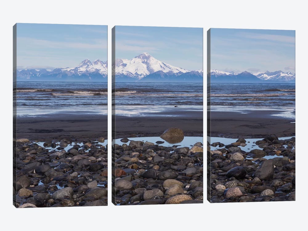 USA, Alaska, Kenai Peninsula. Seascape with Mount Redoubt and beach. by Jaynes Gallery 3-piece Canvas Art