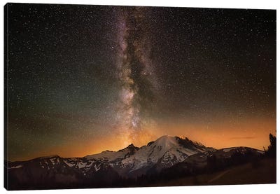 USA, Washington State, Mt. Rainier National Park. Milky Way over Mt. Rainier in summer. Canvas Art Print - Jaynes Gallery