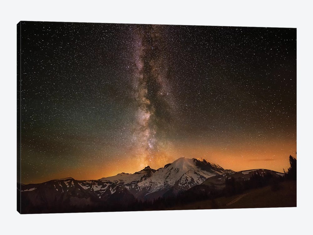 USA, Washington State, Mt. Rainier National Park. Milky Way over Mt. Rainier in summer. by Jaynes Gallery 1-piece Canvas Print