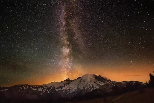Milky Way over Mt. Rainier in summer. USA, Washington State, Mt. Rainier National Park.