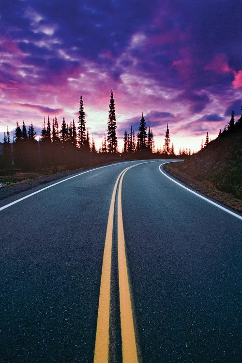 USA, Washington State, Mt. Rainier National Park. Road and clouds at sunset.