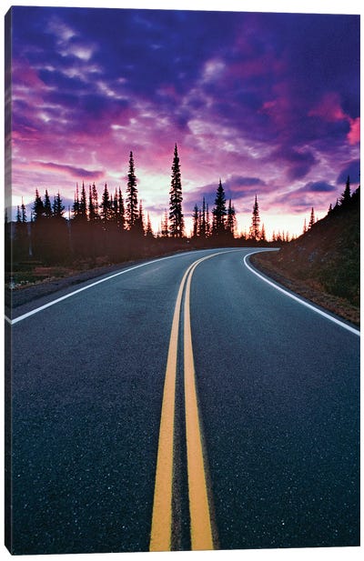 USA, Washington State, Mt. Rainier National Park. Road and clouds at sunset. Canvas Art Print - Mount Rainier National Park Art