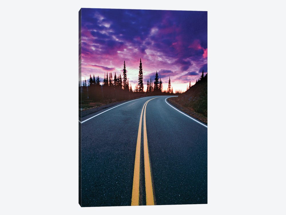 USA, Washington State, Mt. Rainier National Park. Road and clouds at sunset. by Jaynes Gallery 1-piece Canvas Artwork