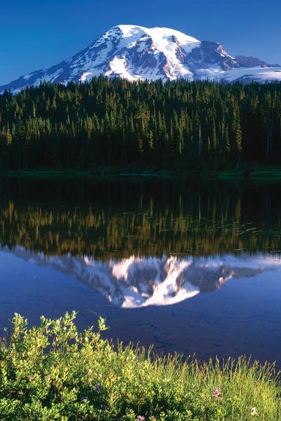 USA, Washington, Mt. Rainier National Park. Clouds on Mt Rainier and Reflection Lake. by Jaynes Gallery art print