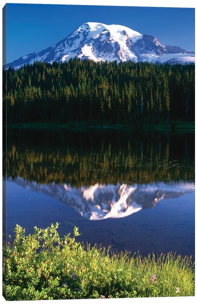 USA, Washington, Mt. Rainier National Park. Clouds on Mt Rainier and Reflection Lake. Canvas Art Print - Mount Rainier National Park Art