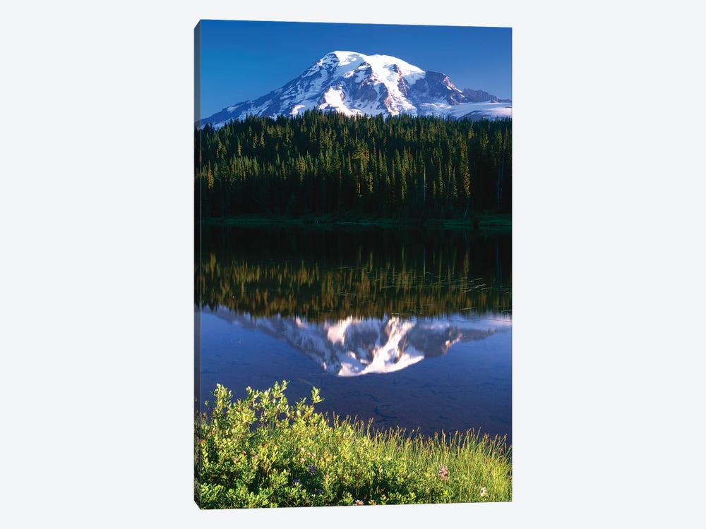 USA, Washington, Mt. Rainier National Park. Clouds on Mt Rainier and Reflection Lake. by Jaynes Gallery 1-piece Art Print
