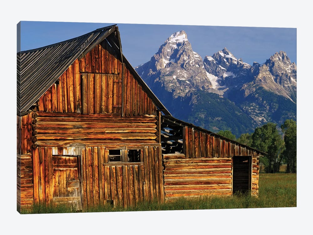 USA, Wyoming, Grand Teton National Park. Barn along Mormon Row and Grand Teton Mountains. by Jaynes Gallery 1-piece Canvas Print