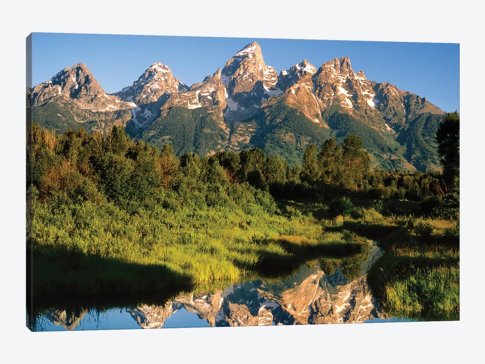 USA, Wyoming, Grand Teton National Park. Grand Tetons reflect in Snake River. by Jaynes Gallery 1-piece Canvas Wall Art