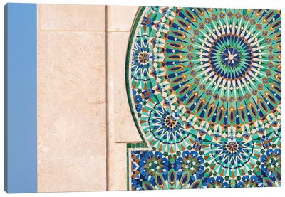 Africa, Morocco, Casablanca. Close-Up Of Tile Designs On Mosque Exterior. Canvas Art Print - Moroccan Culture
