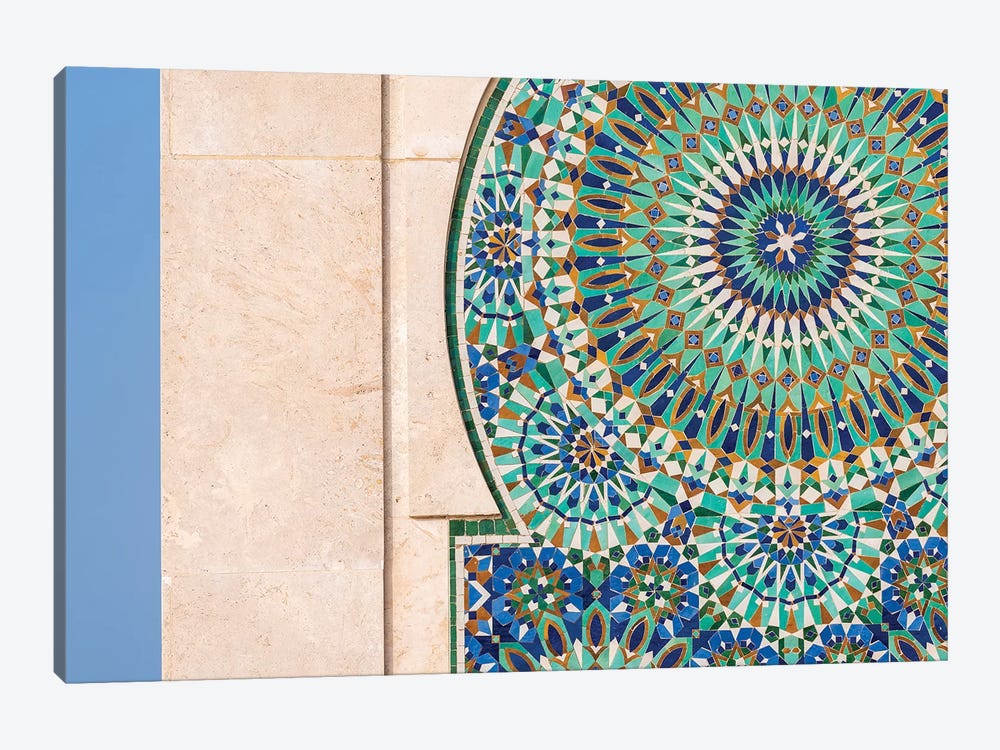 Africa, Morocco, Casablanca. Close-Up Of Tile Designs On Mosque Exterior. by Jaynes Gallery 1-piece Canvas Artwork