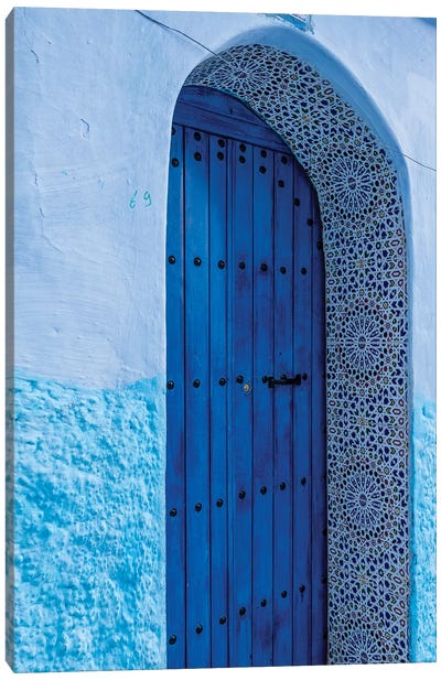 Africa, Morocco, Chefchaouen. Arch Over Wooden Door. Canvas Art Print - Door Art