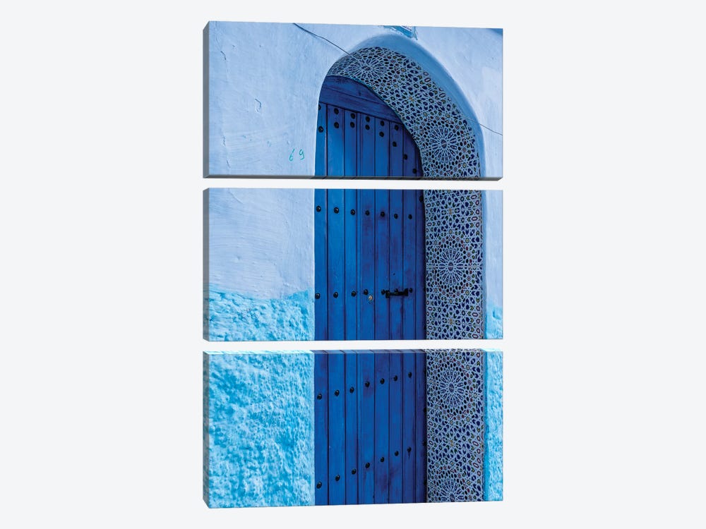 Africa, Morocco, Chefchaouen. Arch Over Wooden Door. by Jaynes Gallery 3-piece Canvas Wall Art
