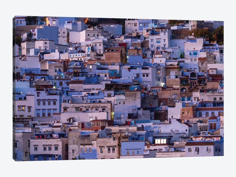Africa, Morocco, Chefchaouen. Overview Of Town At Twilight. by Jaynes Gallery 1-piece Canvas Wall Art
