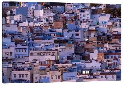 Africa, Morocco, Chefchaouen. Overview Of Town At Twilight. Canvas Art Print - Morocco