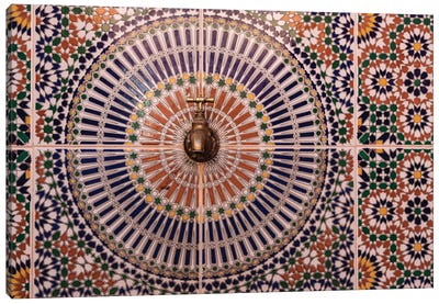 Africa, Morocco. Close-Up Of Tile Design Patterns Around Faucet. Canvas Art Print - Jaynes Gallery