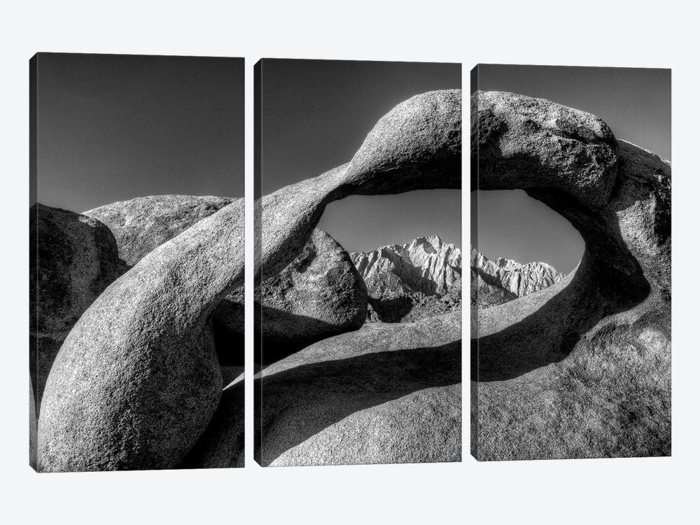 USA, California, Alabama Hills. Black and white of Mobius Arch at sunrise. by Jaynes Gallery 3-piece Canvas Art Print