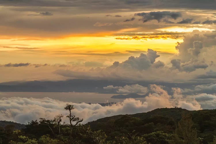 Costa Rica, Monte Verde Cloud Forest Reserve. Sunset Landscape.