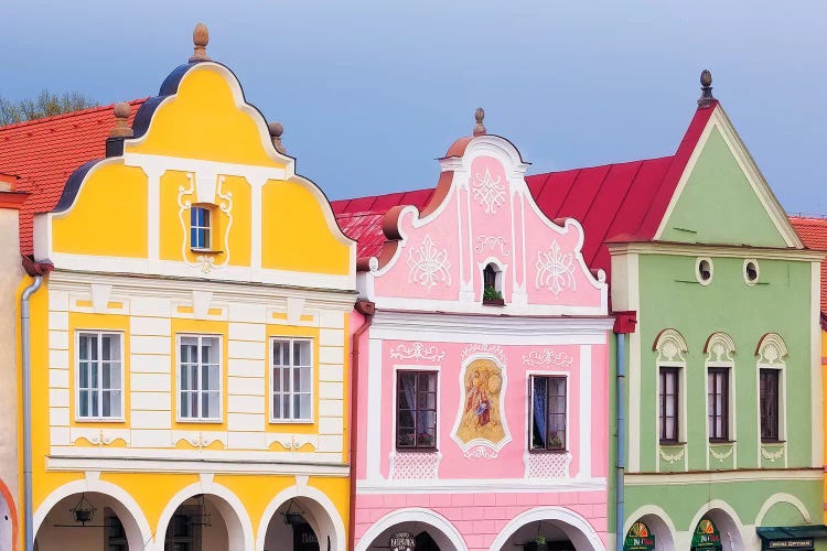 Czech Republic, Telc. Colorful Houses On Main Square.