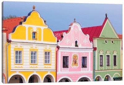 Czech Republic, Telc. Colorful Houses On Main Square. Canvas Art Print - Czech Republic Art