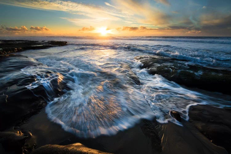 USA, California, La Jolla. Shore waves at sunset.