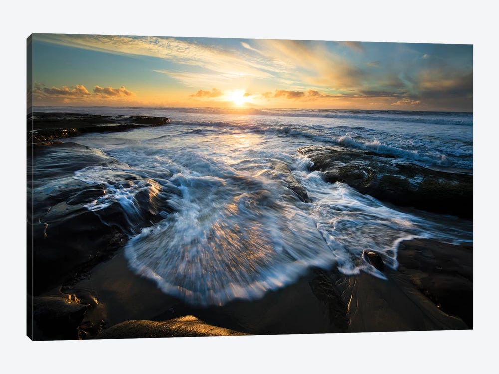 USA, California, La Jolla. Shore waves at sunset. 1-piece Canvas Art