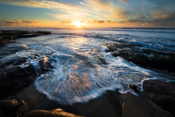 San Diego: USA, California, La Jolla. Shore waves at sunset. by Jaynes Gallery