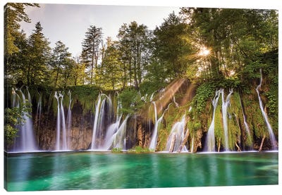 Europe, Croatia, Plitvice Lakes National Park. Waterfall Landscape. Canvas Art Print - Waterfall Art