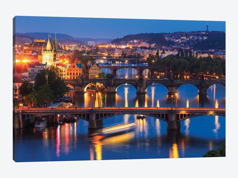 Europe, Czech Republic, Prague. Sunset On City And River Bridges. by Jaynes Gallery 1-piece Art Print