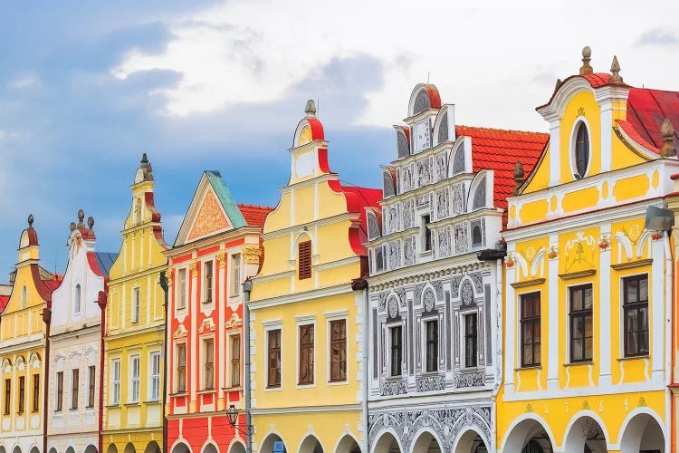 Europe, Czech Republic, Telc. Colorful Houses On Main Square.