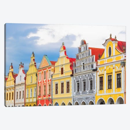 Europe, Czech Republic, Telc. Colorful Houses On Main Square. Canvas Print #JYG908} by Jaynes Gallery Canvas Artwork