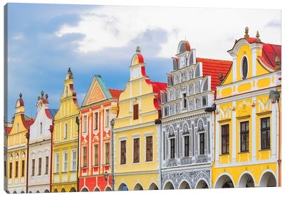 Europe, Czech Republic, Telc. Colorful Houses On Main Square. Canvas Art Print - Czech Republic Art