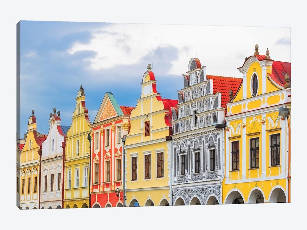 Europe, Czech Republic, Telc. Colorful Houses On Main Square. by Jaynes Gallery 1-piece Canvas Artwork