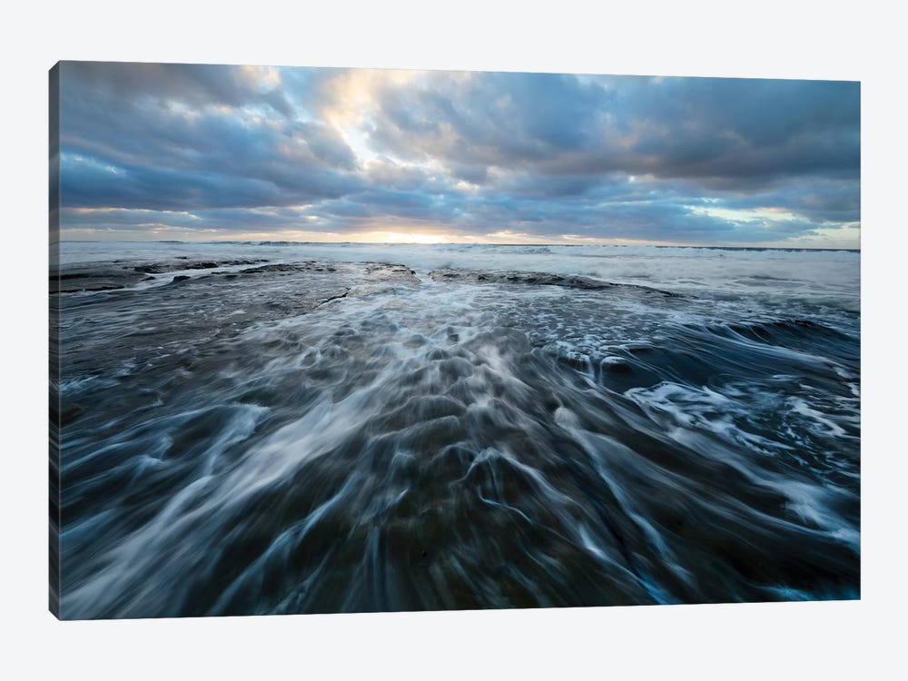 USA, California, La Jolla. Sunset over beach and tide pools. by Jaynes Gallery 1-piece Canvas Art