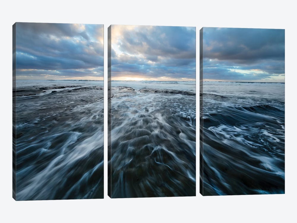 USA, California, La Jolla. Sunset over beach and tide pools. by Jaynes Gallery 3-piece Canvas Art