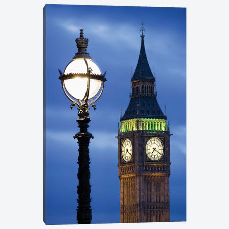 Europe, Great Britain, London, Big Ben. Clock Tower Lamp Post. Canvas Print #JYG915} by Jaynes Gallery Canvas Art