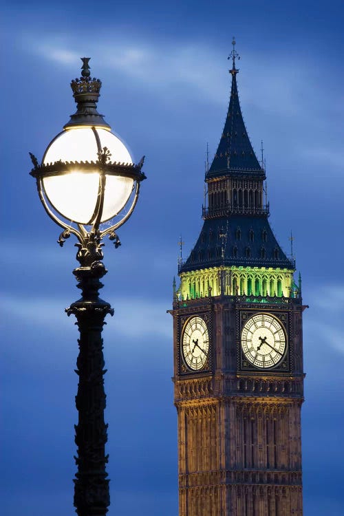 Europe, Great Britain, London, Big Ben. Clock Tower Lamp Post. by Jaynes Gallery wall art