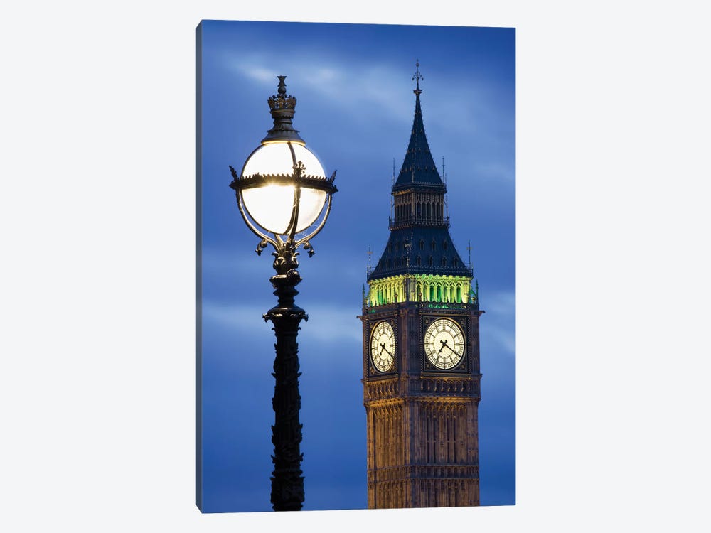 Europe, Great Britain, London, Big Ben. Clock Tower Lamp Post. by Jaynes Gallery 1-piece Canvas Artwork