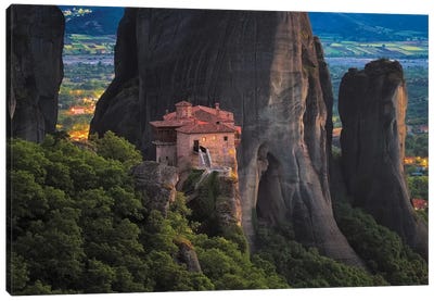 Europe, Greece, Meteora. Isolated Monastery On Cliff. Canvas Art Print