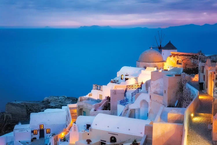 Europe, Greece, Santorini, Oia. Sunset On Coastal Town.