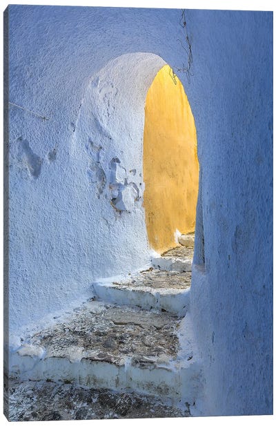Europe, Greece, Santorini, Pyrgos. Building Passageway. Canvas Art Print - Stairs & Staircases